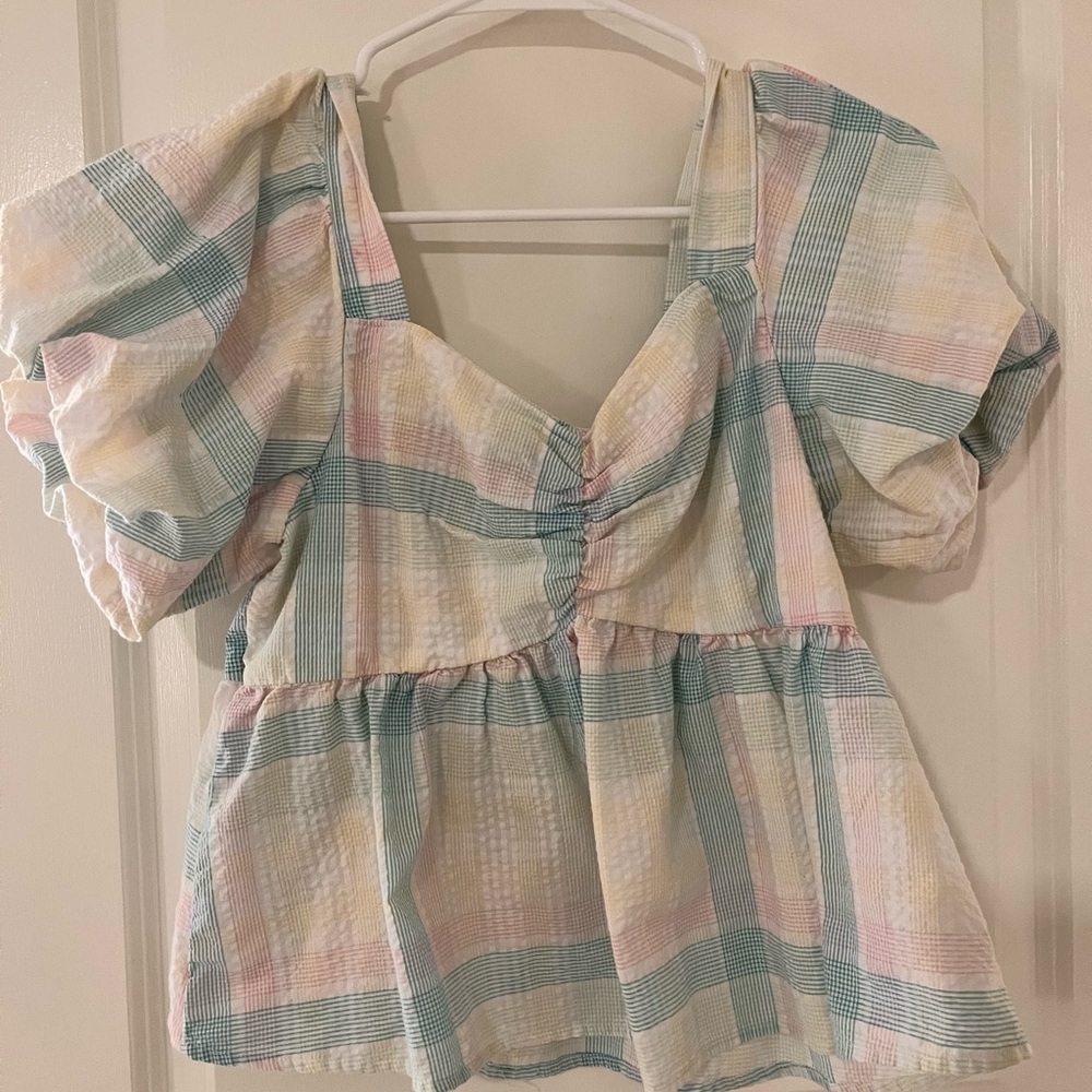 Old Navy Plaid Puff Sleeve Women's Top